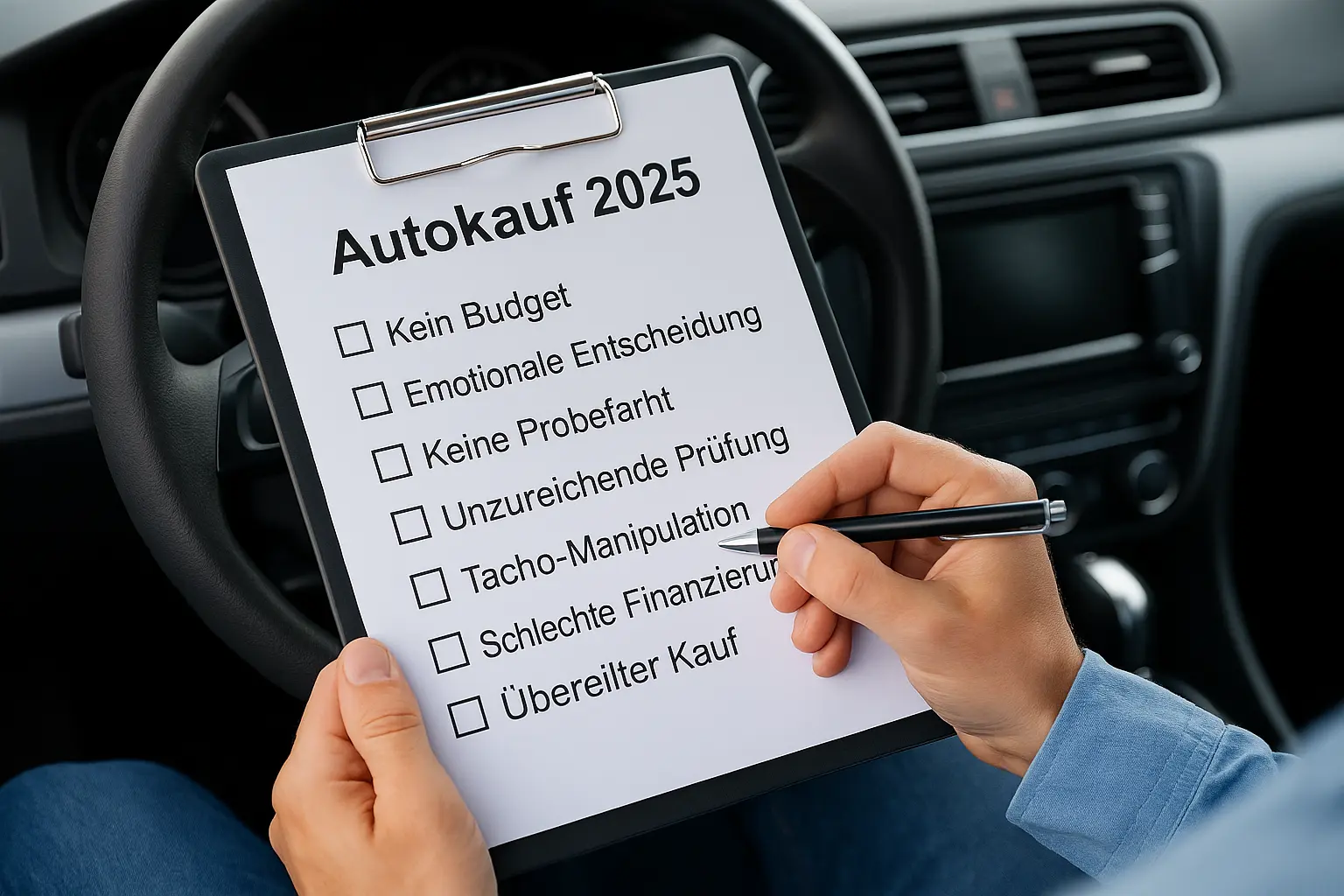 Checkliste Autokauf 2025 mit typischen Fehlern im Auto
