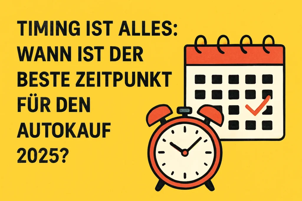 Kalender mit Häkchen und Wecker vor gelbem Hintergrund – Symbol für den besten Kaufzeitpunkt eines Autos 2025