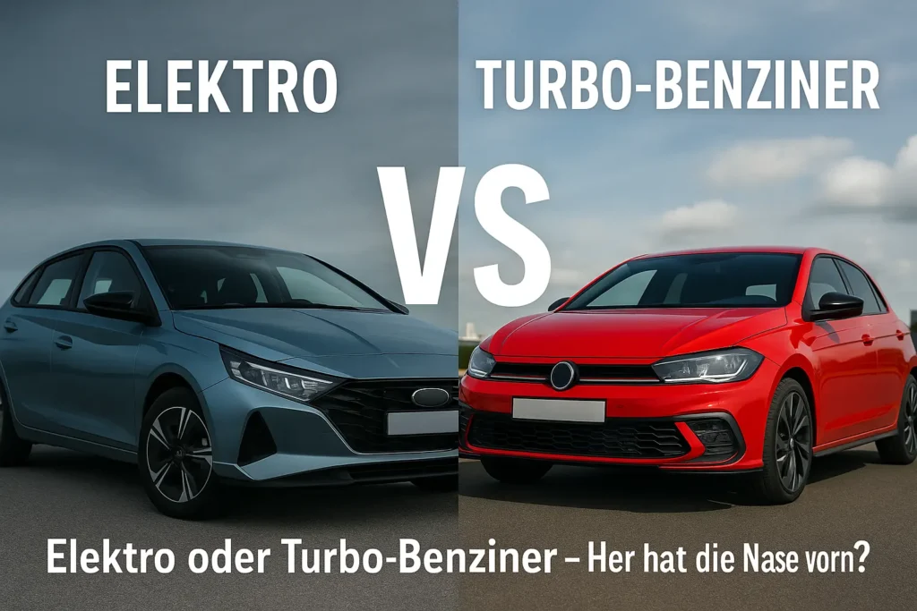 Kompakt, aber oho! 2025er Stadtwagen mit überraschend viel Power 10 Vergleich zwischen Elektroauto und Turbo-Benziner 2025 mit gegenüberstehenden Fahrzeugen auf offener Straße
