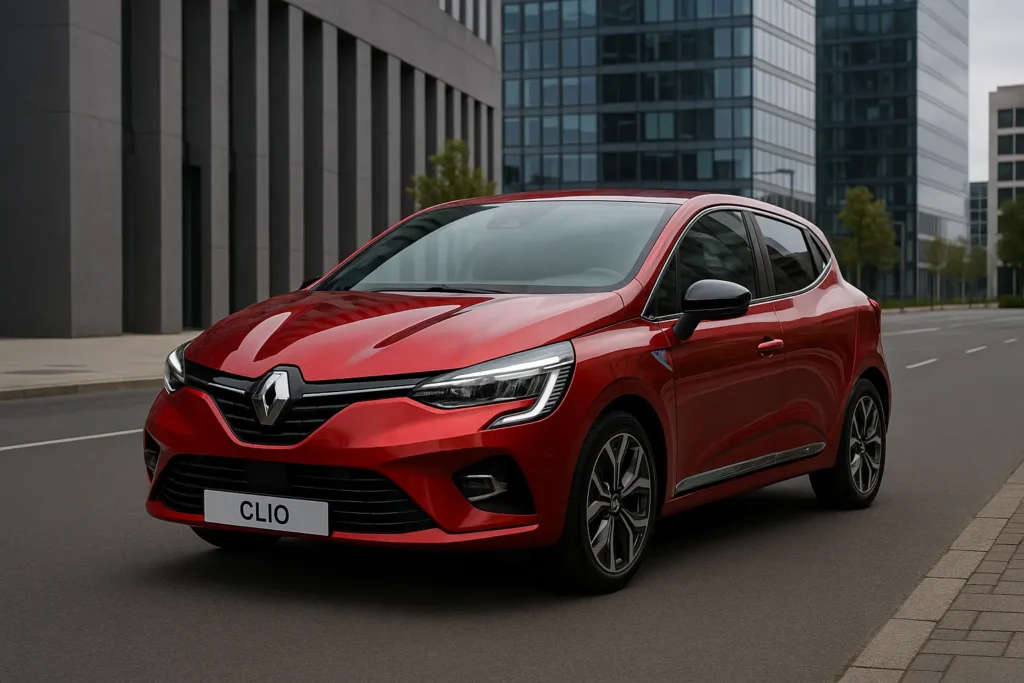 Kompakt, aber oho! 2025er Stadtwagen mit überraschend viel Power 8 Renault Clio E-Tech Hybrid 2025 in Rot geparkt auf einer modernen Stadtstraße